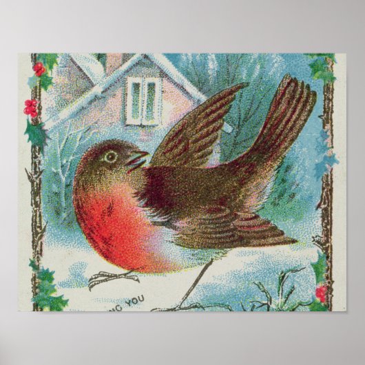 Weihnachtskarte mit einem Rotkehlchen Poster (Vorne)