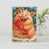 Weihnachtskarte mit einem Schweinchen Feiertagskarte (Stehend Vorderseite)