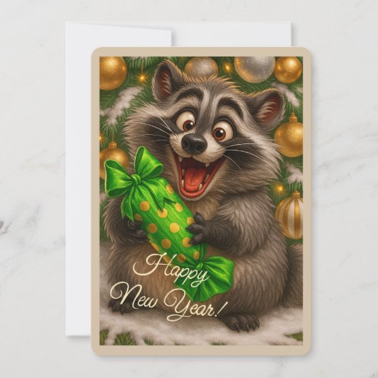 Weihnachtskarte mit einem Waschbären Feiertagskarte (Vorderseite)