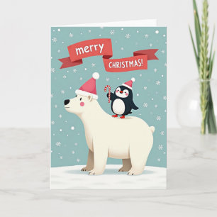 Weihnachtskarte mit Eisbär und Pinguin Karte