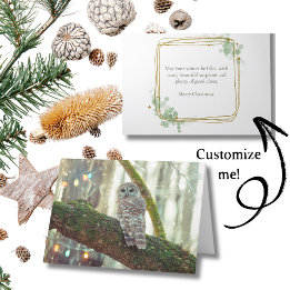 Weihnachtskarte mit Eule, Festtagslichtern und Sch Feiertagskarte