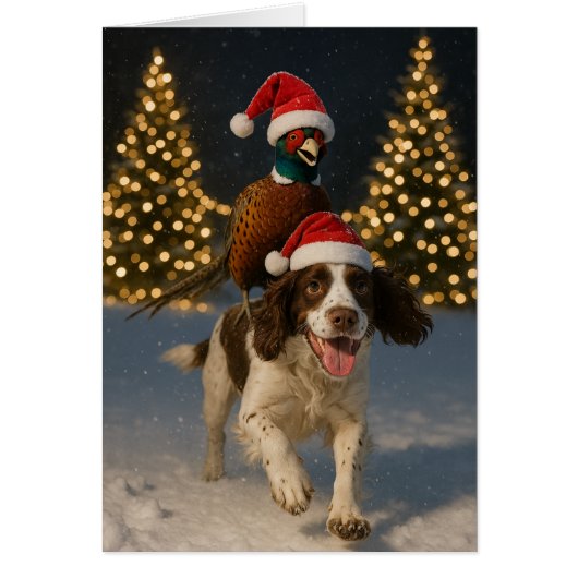Weihnachtskarte mit Fasan auf Springer Spaniel (Vorne)