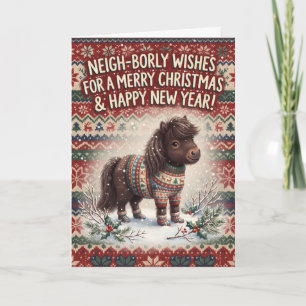 Weihnachtskarte mit festlichem Shetlandpony Karte