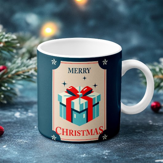 Weihnachtskarte mit festlicher Geschenkboxen Kaffeetasse