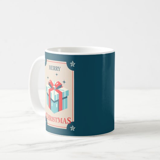 Weihnachtskarte mit festlicher Geschenkboxen Kaffeetasse (Vorderseite Links)