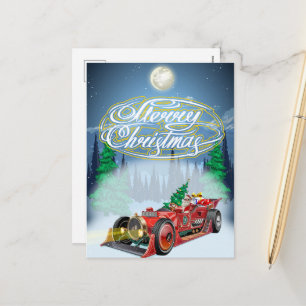 Weihnachtskarte mit fiktivem Retro-Sportwagen Feiertagspostkarte