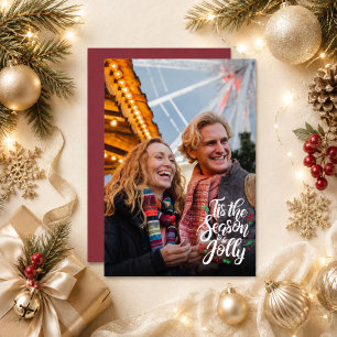 Weihnachtskarte mit Foto „Es ist die Zeit, fröhlic Feiertagskarte