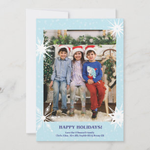 Weihnachtskarte mit Foto und Schneeflocken Feiertagskarte