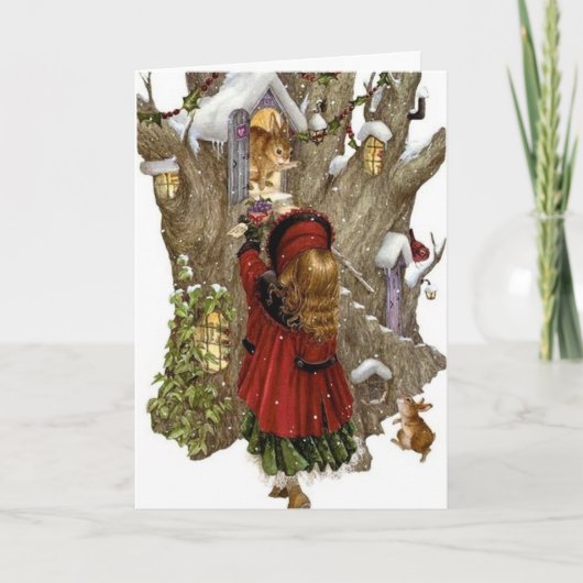 Weihnachtskarte mit Freundschaftsgedicht, Mädchen  Feiertagskarte (Vorderseite)