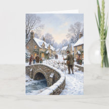 Weihnachtskarte mit Gänsen im viktorianischen Dorf