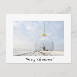 Weihnachtskarte mit Glaskugel und Windmühle Postkarte