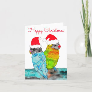 Weihnachtskarte mit glücklichen Unzertrennlichen Feiertagskarte
