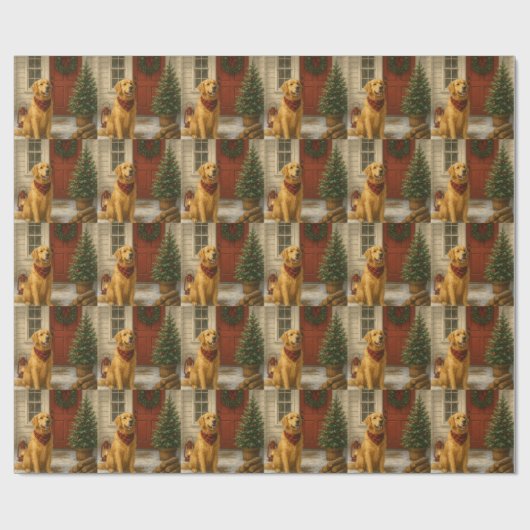 Weihnachtskarte mit Golden Retriever Geschenkpapier (Flach)