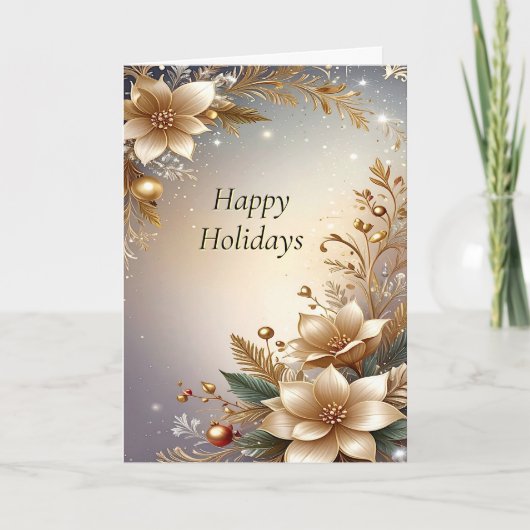 Weihnachtskarte mit goldenen Blumen Karte (Vorderseite)