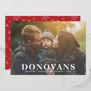 Weihnachtskarte mit großem Namen und Newsletter Folien Feiertagskarte