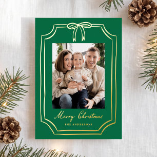 Weihnachtskarte mit grünem Rahmen und 5 Fotos Folien Feiertagskarte