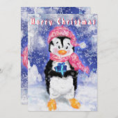 Weihnachtskarte mit Happy Pinguin - Spaß (Vorne/Hinten)