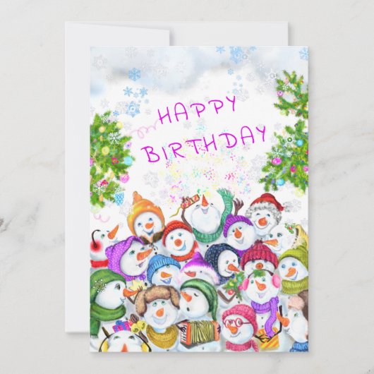 Weihnachtskarte mit Happy Snowmans Party (Vorderseite)