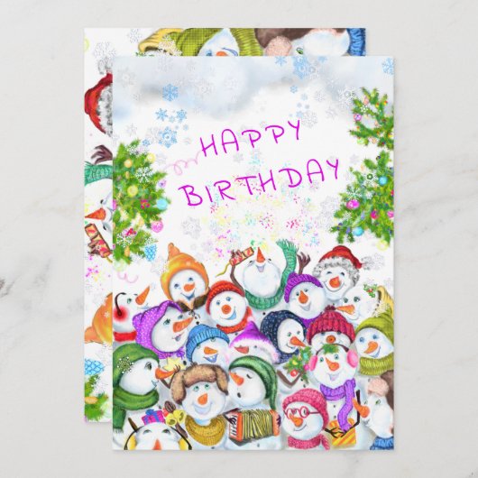 Weihnachtskarte mit Happy Snowmans Party (Vorne/Hinten)