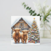 Weihnachtskarte mit Highland-Kühen, Baum und Scheu Karte (Stehend Vorderseite)