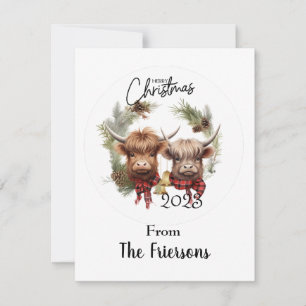 Weihnachtskarte mit Highland-Rindern Feiertagskarte