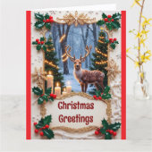 Weihnachtskarte mit Hirsch und Lichterkette Karte (Gelbe Blume)