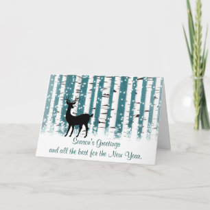 Weihnachtskarte mit Hirschen und weißen Birken Feiertagskarte