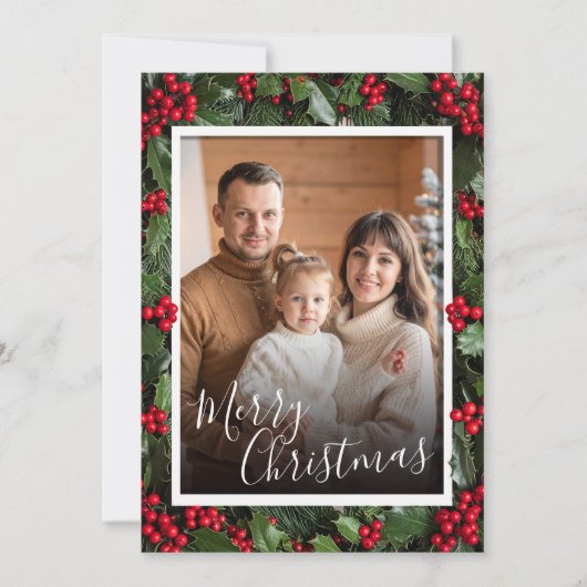 Weihnachtskarte mit Holly-Rand flach Dankeskarte (Vorderseite)
