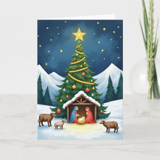 Weihnachtskarte mit Jesuskind und Krippe Karte (Vorderseite)