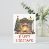 Weihnachtskarte mit Kaminfeuer Feiertagskarte (Stehend Vorderseite)