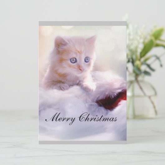 Weihnachtskarte mit Katze. Einladung (Stehend Vorderseite)