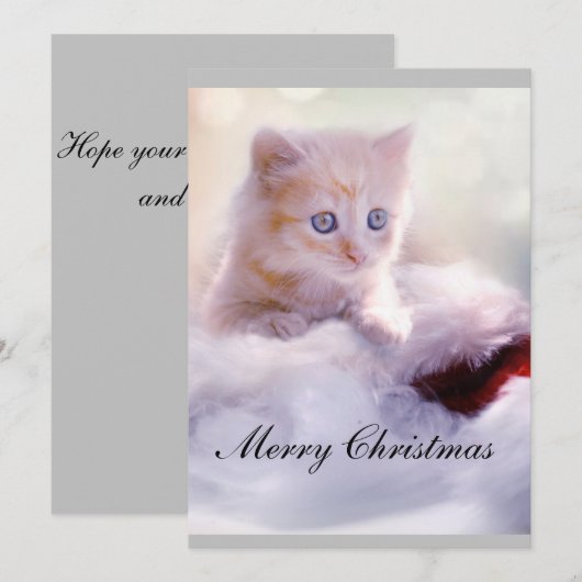 Weihnachtskarte mit Katze. Einladung (Vorne/Hinten)