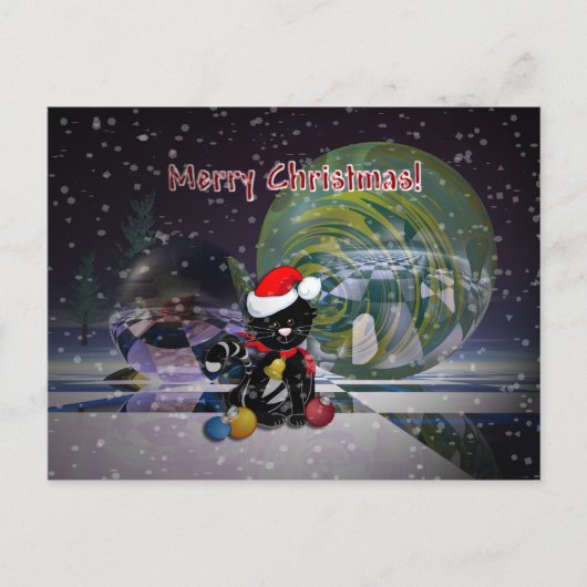 Weihnachtskarte mit Katze Feiertagspostkarte (Vorderseite)