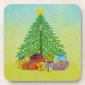 Weihnachtskarte mit Katze und Maus Getränkeuntersetzer (Vorderseite)