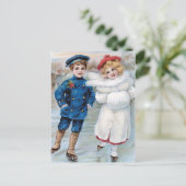 Weihnachtskarte mit Kindereis-Skaten Feiertagspostkarte (Stehend Vorderseite)