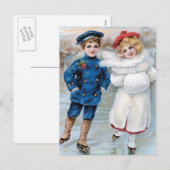 Weihnachtskarte mit Kindereis-Skaten Feiertagspostkarte (Vorne/Hinten)