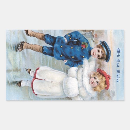 Weihnachtskarte mit Kindereis-Skaten Rechteckiger Aufkleber (Vorderseite)