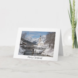 Weihnachtskarte mit Kirche im Schnee in den Alpen Karte