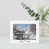 Weihnachtskarte mit Kirche im Schnee in den Alpen Postkarte (Stehend Vorderseite)