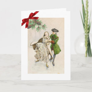 Weihnachtskarte mit kolonialem Paar beim Eislaufen Dankeskarte