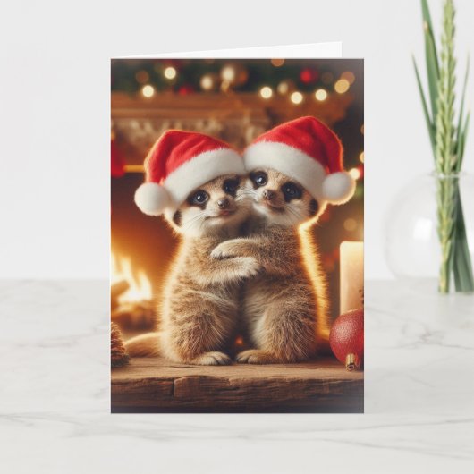 Weihnachtskarte mit kuschelnden Erdmännchen Feiertagskarte (Vorderseite)