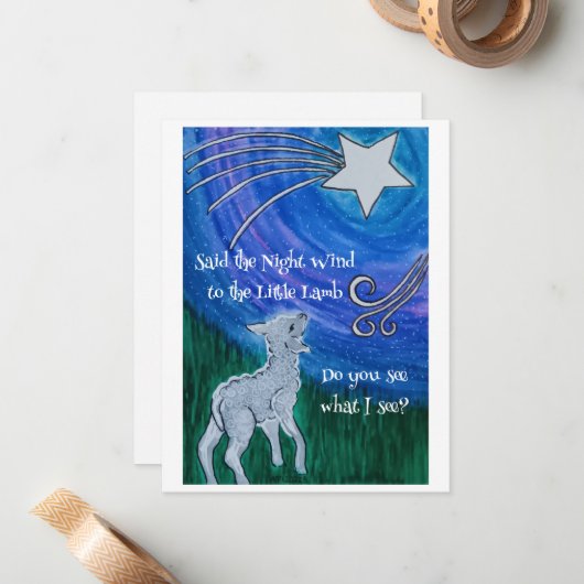 Weihnachtskarte mit Lamm und Stern Mitteilungskarte (Vorderseite/Rückseite Beispiel)