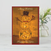 Weihnachtskarte mit leuchtendem Schneemann Feiertagskarte (Stehend Vorderseite)