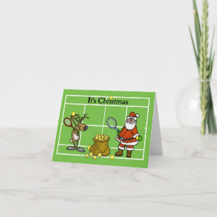 Weihnachtskarte mit lustigem Tennis spielendem Wei Karte