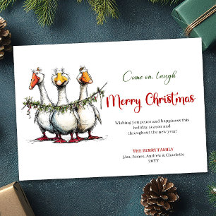 Weihnachtskarte mit lustigen Gänsen Minimal Grußka Feiertagskarte