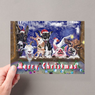 Weihnachtskarte mit lustiger Farmtierparty Acryleinladungen