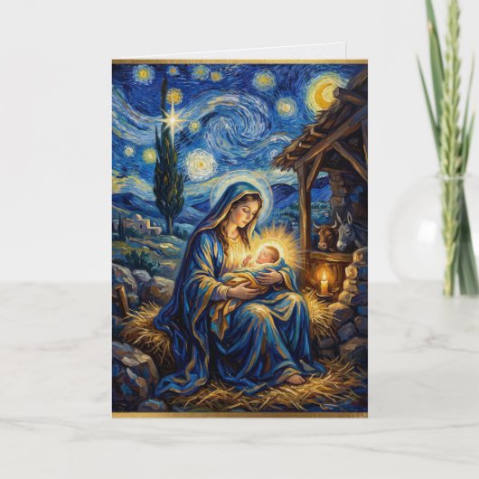 Weihnachtskarte mit Maria und Jesus Geburt Karte (Vorderseite)