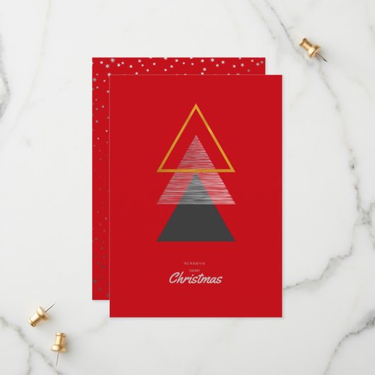 Weihnachtskarte mit modernen geometrischen Bäumen. Save The Date (Vorderseite/Rückseite Beispiel)