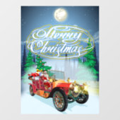 Weihnachtskarte mit Oldtimer und Weihnachtsmann Fensteraufkleber (Blatt)