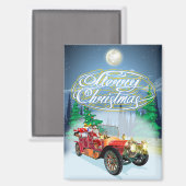 Weihnachtskarte mit Oldtimer und Weihnachtsmann Magnet (Vorderseite/Rückseite)